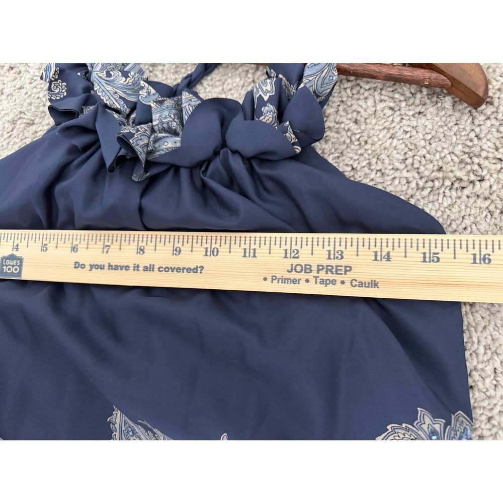 INC Navy Ruffle Neck Paisley Midi Dress Boho Cottagecore S - Picture 9 of 12